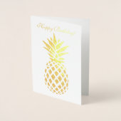 Real Gold Ananas HAPPY VERJAARDAG Typografie Folie Kaarten (Voorkant)