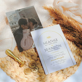 Real Gold Arch & Elegant Typography Photo Wedding Folie Uitnodiging