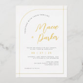 Real Gold Arch Elegant Typography Photo Wedding Folie Uitnodiging (Voorkant)