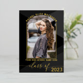 Real Gold Black Geometric Photo Afstuderen Folie Uitnodiging (Staand Voorkant)