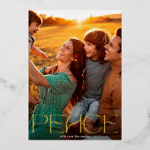 Real Gold Custom Text Peace - kerstfoto Folie Feestdagenkaart (Voorkant)