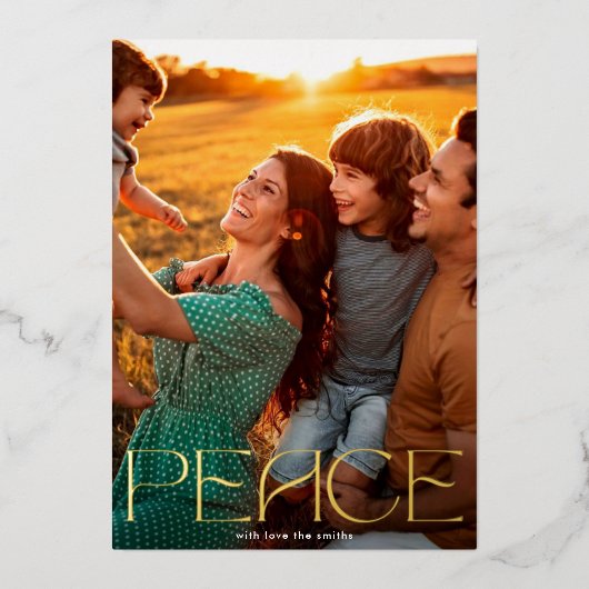 Real Gold Custom Text Peace - kerstfoto Folie Feestdagenkaart (Voorkant)