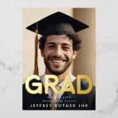 Real Gold Foil AFSTUDEERDER FUN Moderne Foto Aanko Folie Uitnodiging (Voorkant)