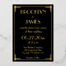 Real Gold Foil Art Deco Wedding Invitations