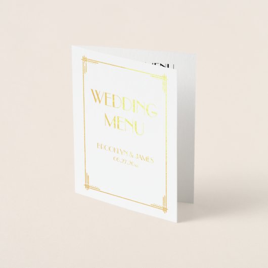 Real Gold Foil Art Deco Wedding Menu (Voorkant)