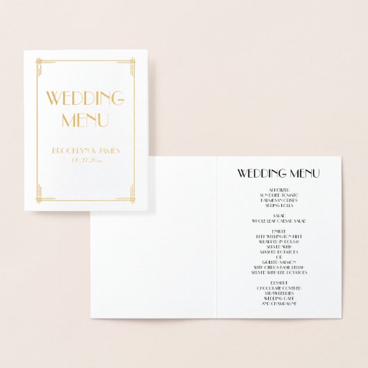 Real Gold Foil Art Deco Wedding Menu (Display)