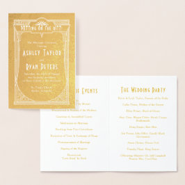 Real Gold Foil Art Deco Wedding Programme Folie Kaarten