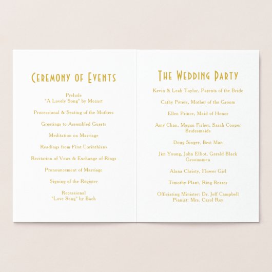 Real Gold Foil Art Deco Wedding Programme Folie Kaarten (Binnen)