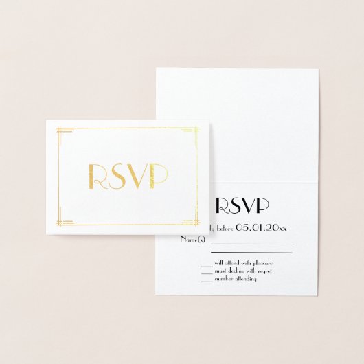 Real Gold Foil Art Deco Wedding RSVP Kaarten 3,5x5 (Display)