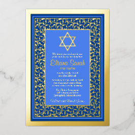 Real Gold Foil Blue Star van David Bat Mitzvah Folie Uitnodiging
