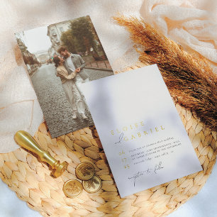 Real Gold Foil Boho Modern Minimal Photo Wedding Folie Uitnodiging