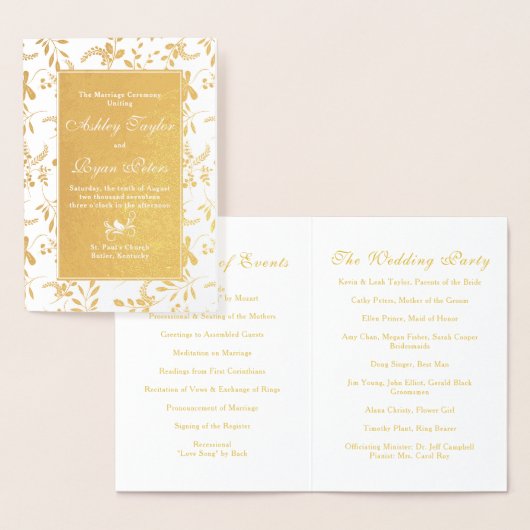 Real Gold Foil Botanical Floral Wedding Programme Folie Kaarten (Display)
