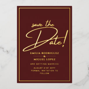 Real GOLD Foil Burgundy Save the Date Wedding Folie Uitnodiging