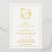 Real Gold Foil Crest Monogram Weddenschap Folie Uitnodiging (Voorkant)