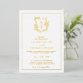 Real Gold Foil Crest Monogram Weddenschap Folie Uitnodiging (Staand Voorkant)