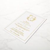Real Gold Foil Crest Monogram Weddenschap Folie Uitnodiging (Gedraaid)