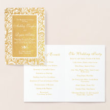 Real Gold Foil Damask Floral Wedding Programme