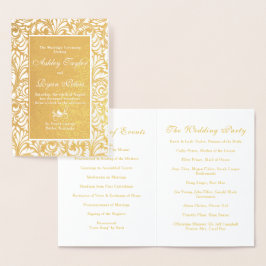 Real Gold Foil Damask Floral Wedding Programme Folie Kaarten