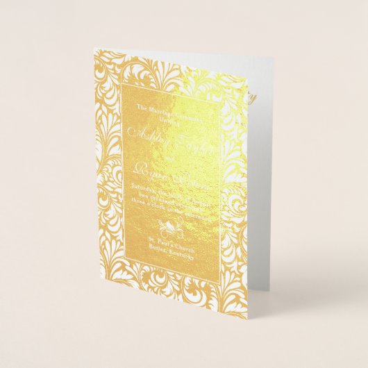 Real Gold Foil Damask Floral Wedding Programme Folie Kaarten (Voorkant)