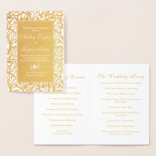 Real Gold Foil Damask Floral Wedding Programme Folie Kaarten (Display)