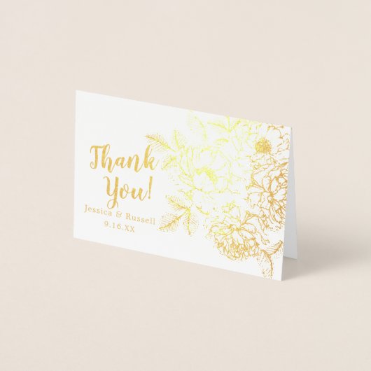 REAL Gold Foil DANK JE Floral Wedding Photo Folie Kaarten (Voorkant)