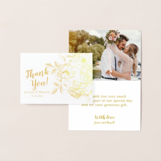 REAL Gold Foil DANK JE Floral Wedding Photo Folie Kaarten (Display)