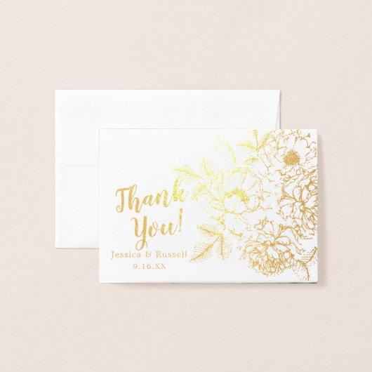 REAL Gold Foil DANK JE Floral Wedding Photo Folie Kaarten (Voorkant met envelop)