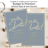 Real GOLD Foil Dusty Blue Save the Date Wedding Folie Uitnodiging