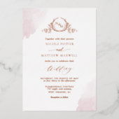 Real Gold Foil Elegant Dusty Roos Monogram Weddens Folie Uitnodiging (Voorkant)