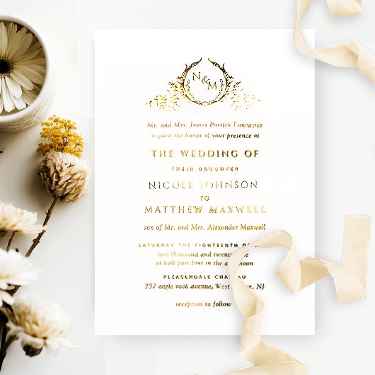 Real Gold Foil Elegant Formal Monogram Weddenschap Folie Uitnodiging