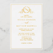 Real Gold Foil Elegant Monogram Wreated Wedding Folie Uitnodiging (Voorkant)