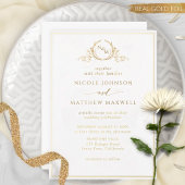 Real Gold Foil Elegant Monogram Wreated Wedding Folie Uitnodiging