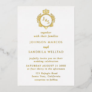 Real Gold Foil Elegant Wreater Monogram Wedding Fo Folie Uitnodiging