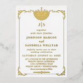 Real Gold Foil Elegant Wreater Monogram Wedding Fo Folie Uitnodiging (Voorkant)