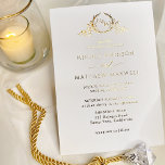 Real Gold Foil Elegant Wreator Monogram Wedding Folie Uitnodiging<br><div class="desc">Verbeterde Elegant Monogram uitnodiging in echte gouden folie. Schoon en eenvoudig ontwerp vol elegantie en gratie met een delicaat handgetekend monogram met de initialen van het paar. Luxe, design in wit en echt gouden folie, gedrukt op Premium White Paper Stock - een glad, wit papier met een luxe satijnen afwerking...</div>