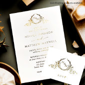 Real Gold Foil Elegant Wreator Monogram Wedding Folie Uitnodiging