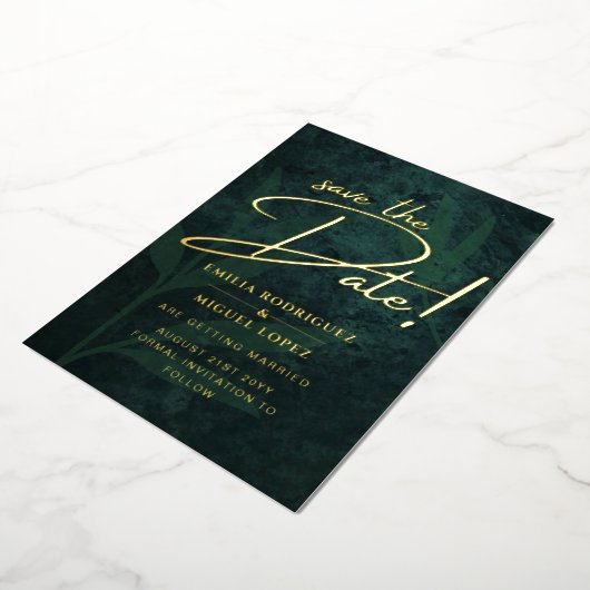 Real GOLD FOIL Emerald Green Save the Date Wedding Folie Uitnodiging (Gedraaid)