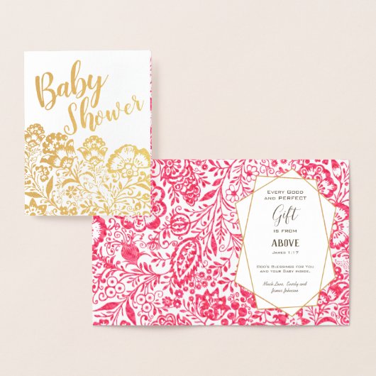 Real Gold Foil Floral Baby shower Blessings Folie Kaarten (Display)