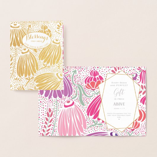 Real Gold Foil Floral Baby shower Blessings Folie Kaarten (Display)