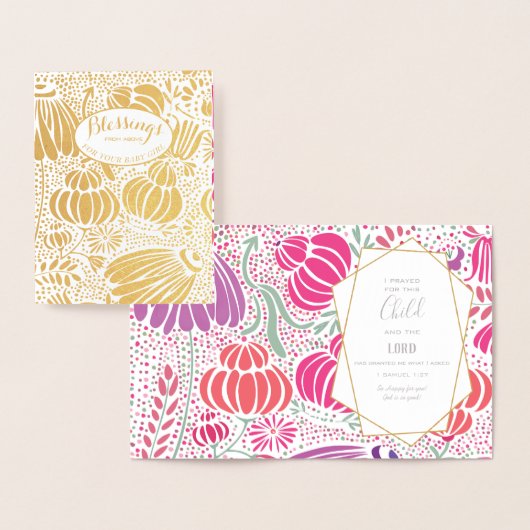 Real Gold Foil Floral Baby shower Blessings Folie Kaarten (Display)