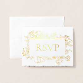 Real Gold Foil Floral Line Art Wedding RSVP Folie  Folie Kaarten