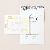 Real Gold Foil Floral Line Art Wedding RSVP Folie Kaarten (Display)