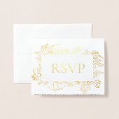 Real Gold Foil Floral Line Art Wedding RSVP Folie Kaarten (Voorkant met envelop)