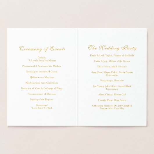 Real Gold Foil Floral Wedding Programme Folie Kaarten (Binnen)