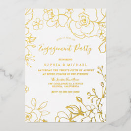 Real Gold Foil Flowers Engagement Party Golden Folie Uitnodiging