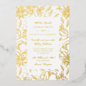 Real Gold Foil Flowers Hand Drawn Elegant Wedding Folie Uitnodiging (Voorkant)
