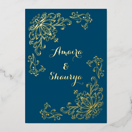 Real Gold Foil (FRONT) Lotus Flower Wedding Invite Folie Uitnodiging (Voorkant)