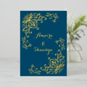 Real Gold Foil (FRONT) Lotus Flower Wedding Invite Folie Uitnodiging (Staand Voorkant)