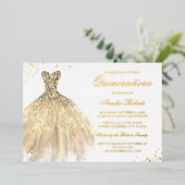 REAL GOLD FOIL Gold Sparkle Dress Quinceanera Folie Uitnodiging (Staand Voorkant)