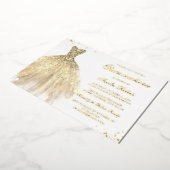 REAL GOLD FOIL Gold Sparkle Dress Quinceanera Folie Uitnodiging (Gedraaid)
